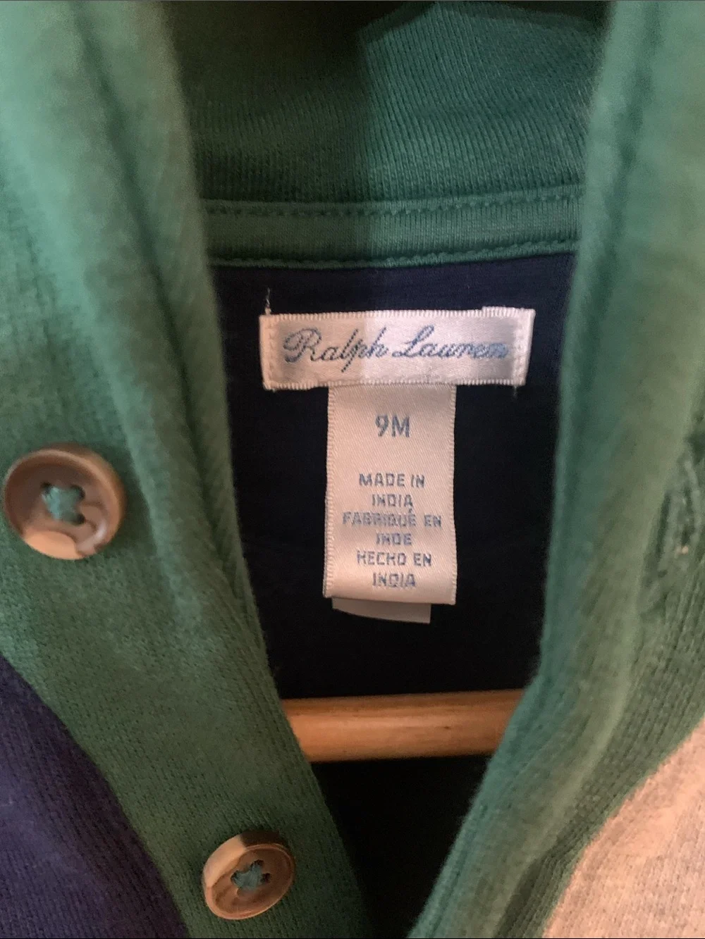 Ralph Lauren Colorblock Baby Cardigan in Navy, Green & Gray